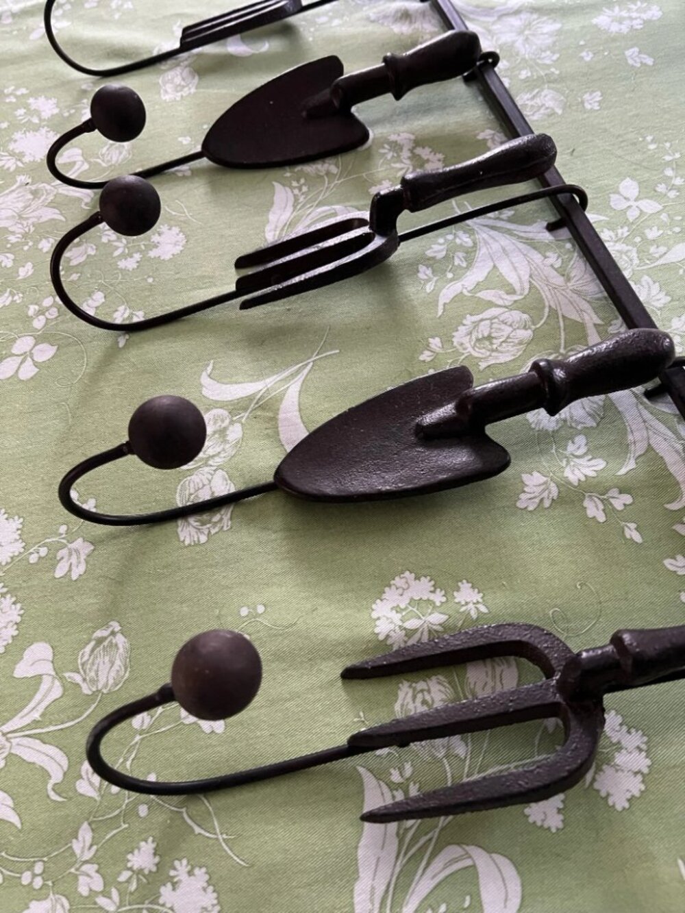 Rare Vintage Pottery Barn Cast Iron Garden Tool Wall Hook Coat Rack